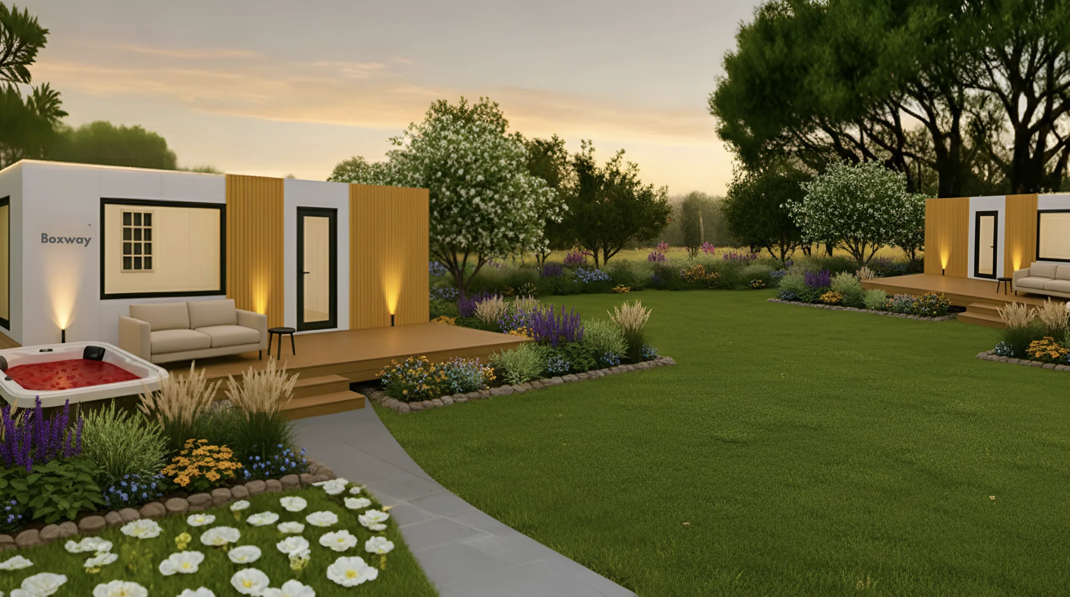 Resort and glamping application showing a hospitality cabin in a scenic destination setting.